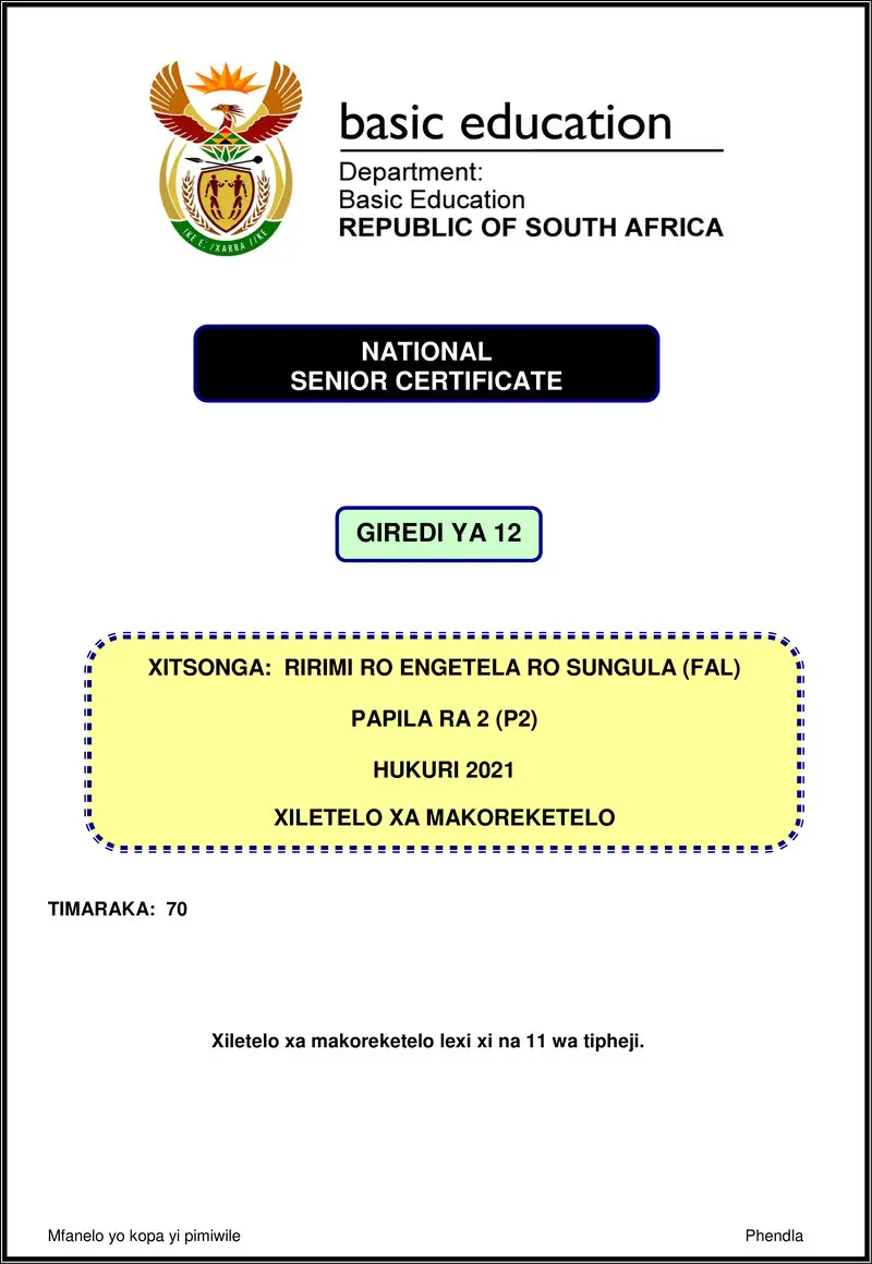 Xitsonga Fal P2 Nov 2021 Mg Gr12