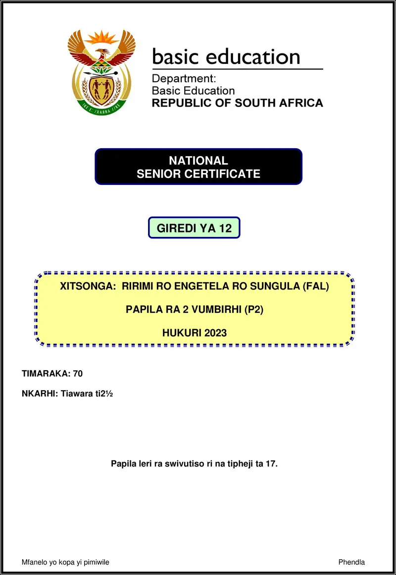 Xitsonga Fal P2 Nov 2023 Gr12