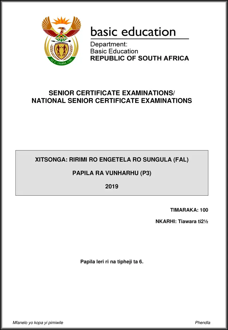 Xitsonga Fal P3 May June 2019 Gr12