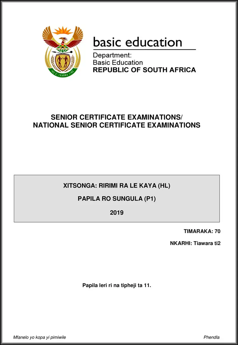 Xitsonga Hl P1 May June 2019 Gr12
