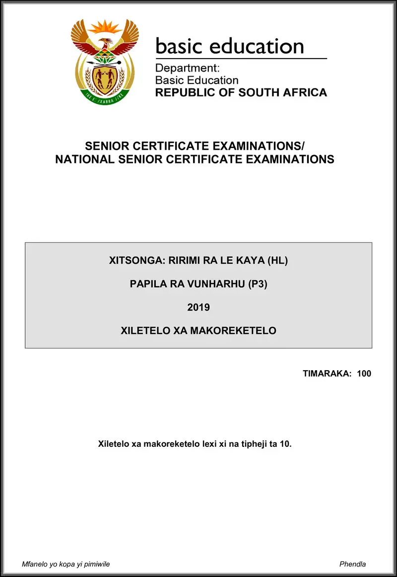 Xitsonga Hl P3 May June 2019 Memo Gr12