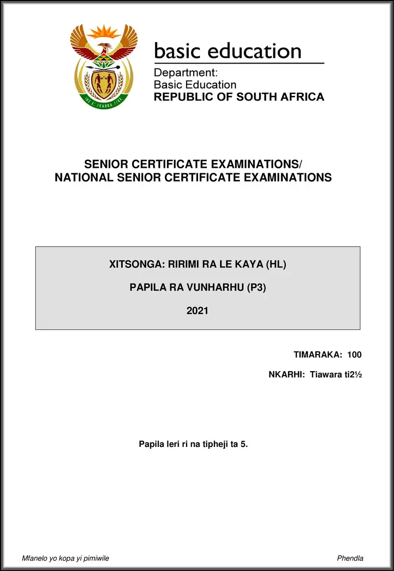 Xitsonga Hl P3 May June 2021 Gr12