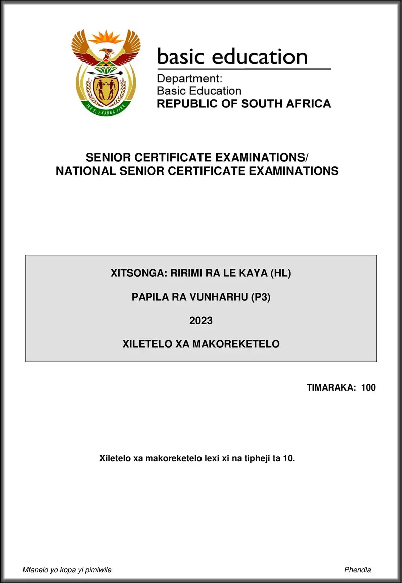 Xitsonga Hl P3 May June 2023 Mg Gr12