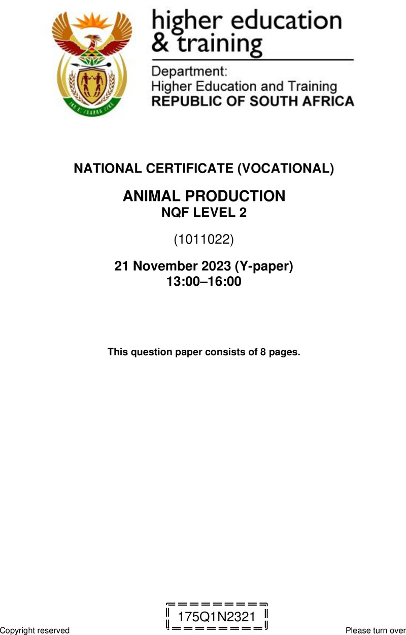 Animal Production L2 QP Nov 2023 preview