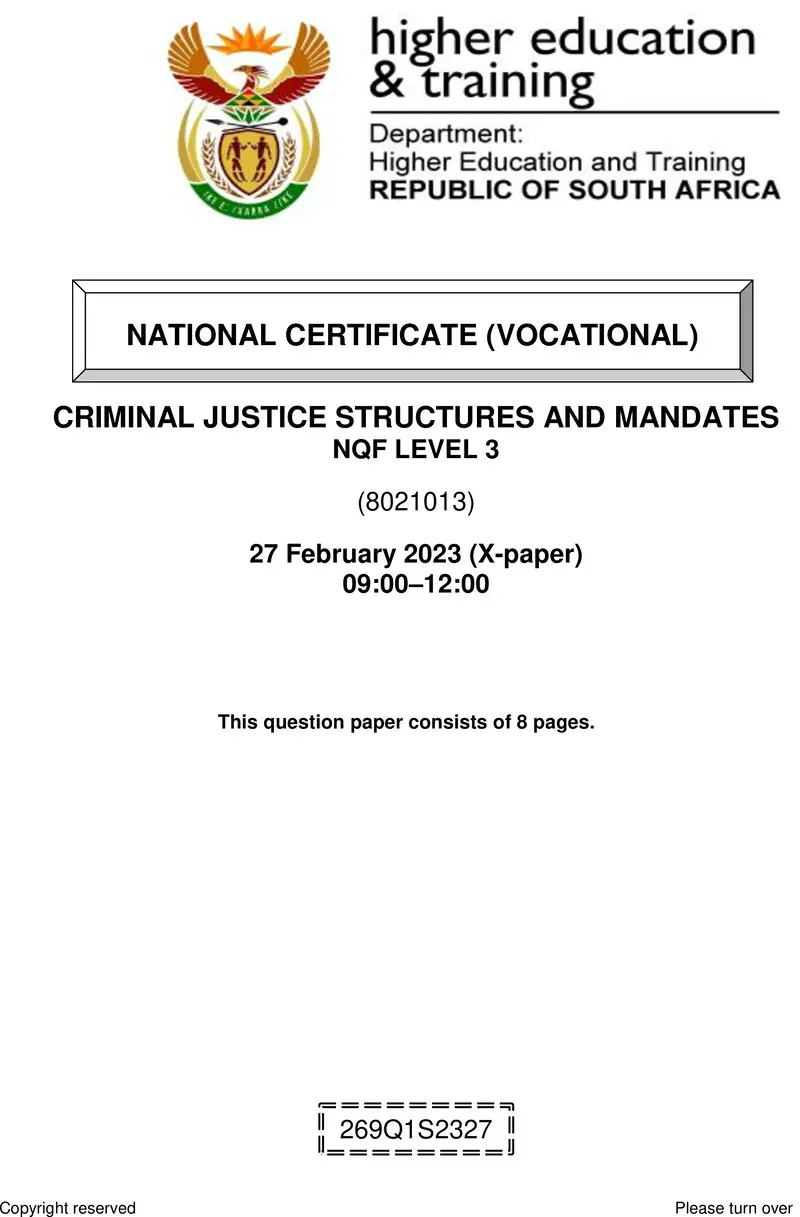 Nc700 Criminal Justice Structures And Mandates L3 Supp QP Feb 2023
