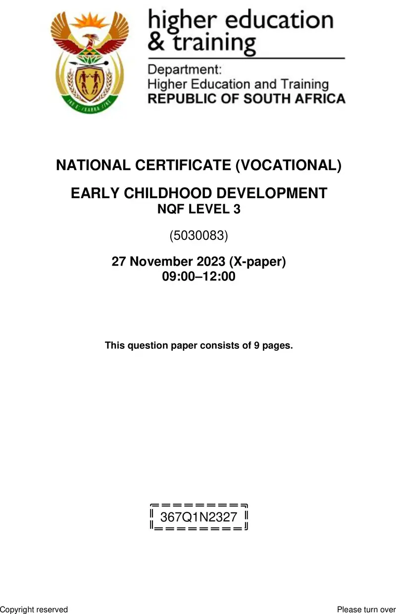 Nc820 Early Childhood Development L3 QP Nov 2023 Ed Bedeker L