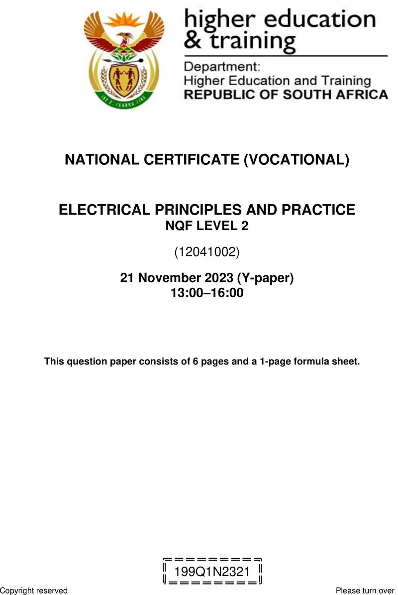 Nc880 Electrical Principles And Practice L2 Nov QP 2023 Pretorius