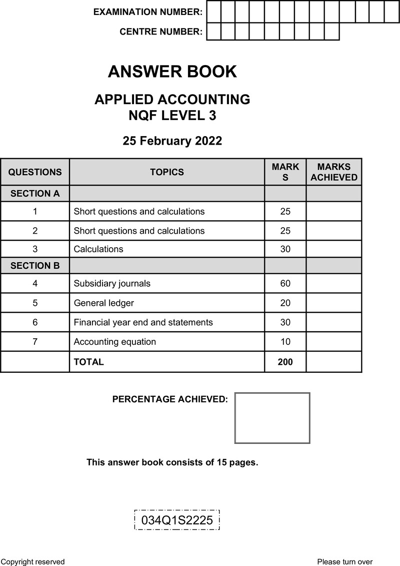 Applied Accounting Level 3 DHET NCV 2022 - Question Paper
