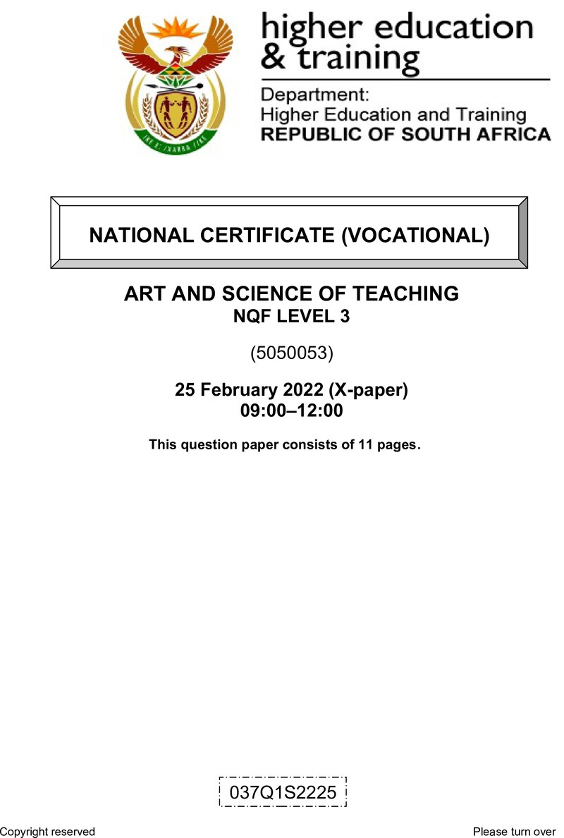 Art and Science of Teaching Level 3 DHET NCV 2022 Paper X - Question Paper