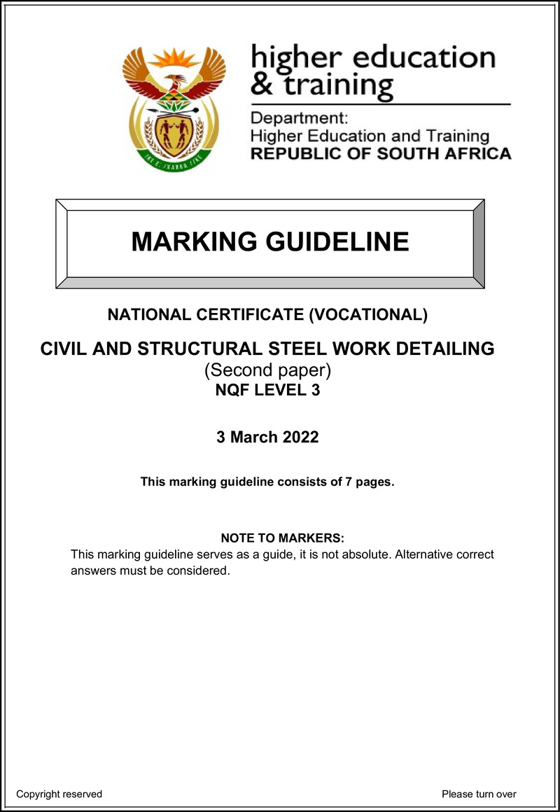 Civil and Structural Steelwork Detailing Level 3 DHET NCV March 2022 - Memo