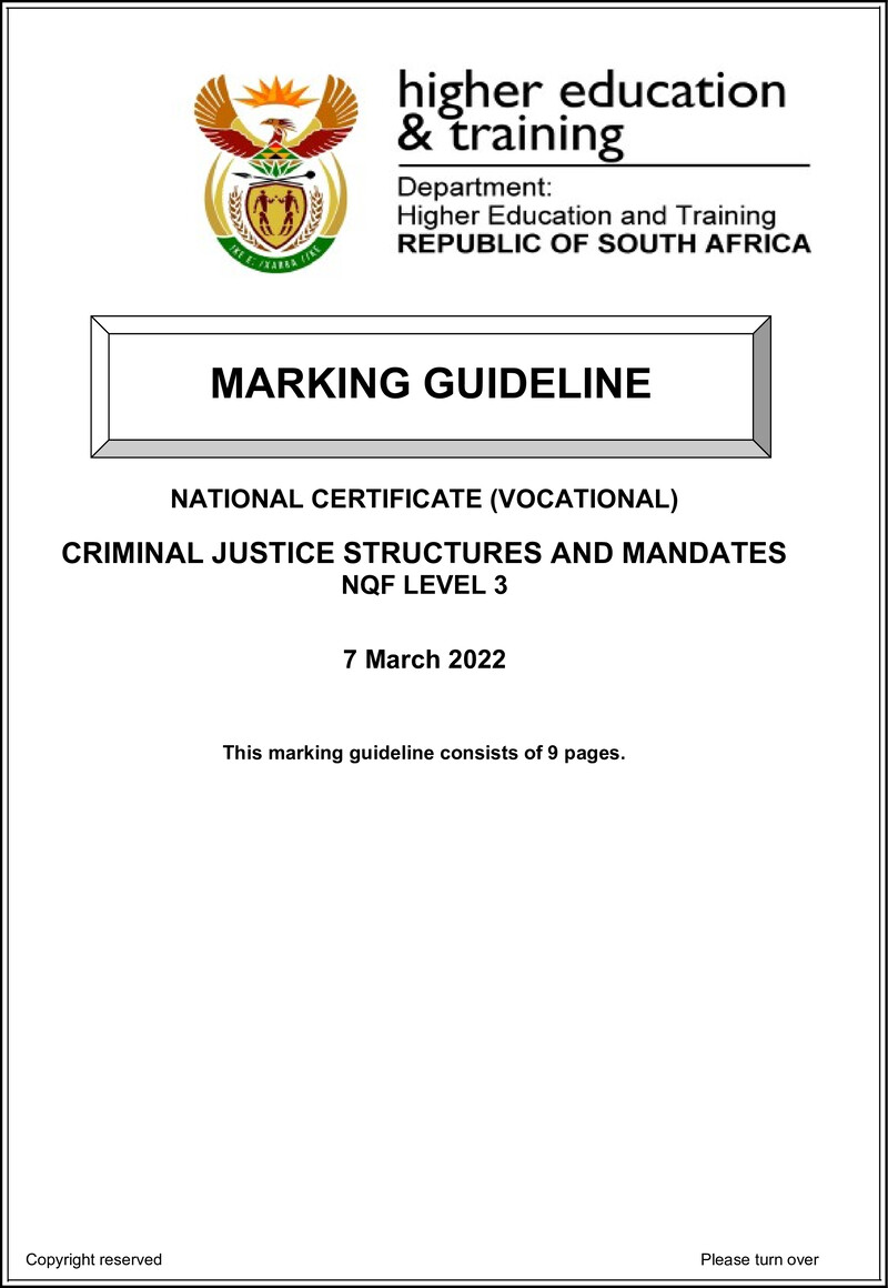 Criminal Justice Structures and Mandates Level 3 DHET NCV March 2022 - Memo