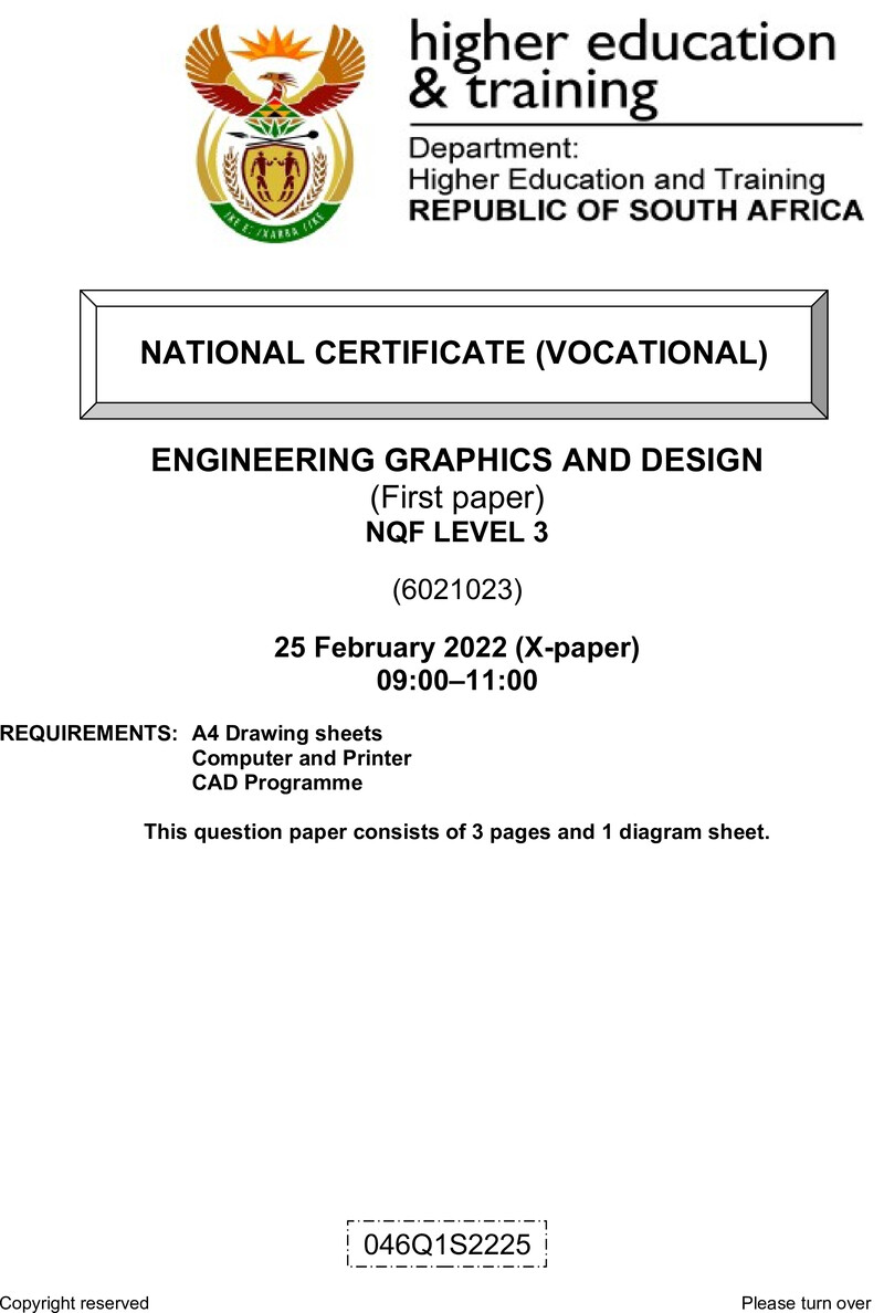 Engineering Graphics and Design Level 3 DHET NCV February 2022 Paper X - Question Paper
