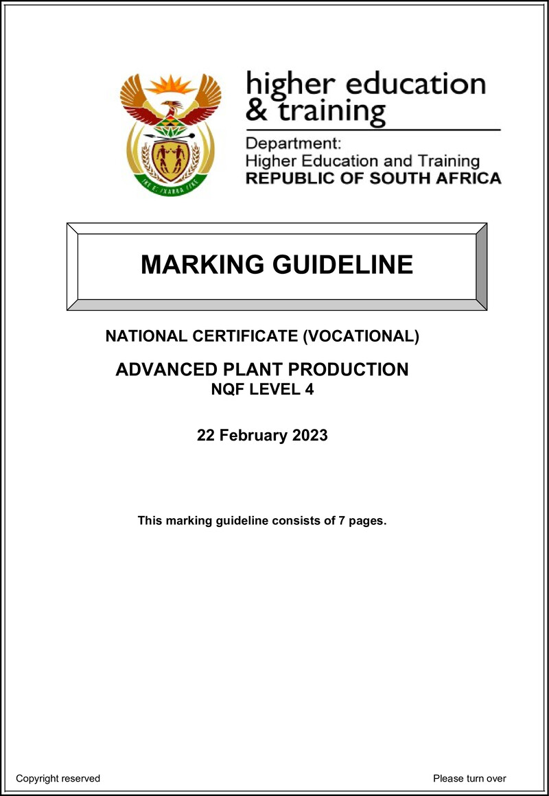 Advanced Plant Production Level 4 DHET NCV 2023 - Memo
