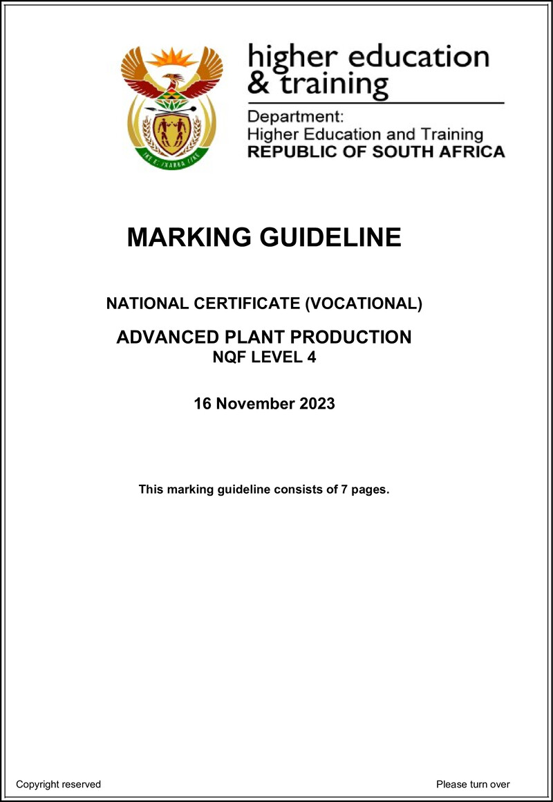 Advanced Plant Production Level 4 DHET NCV 2023 - Memo