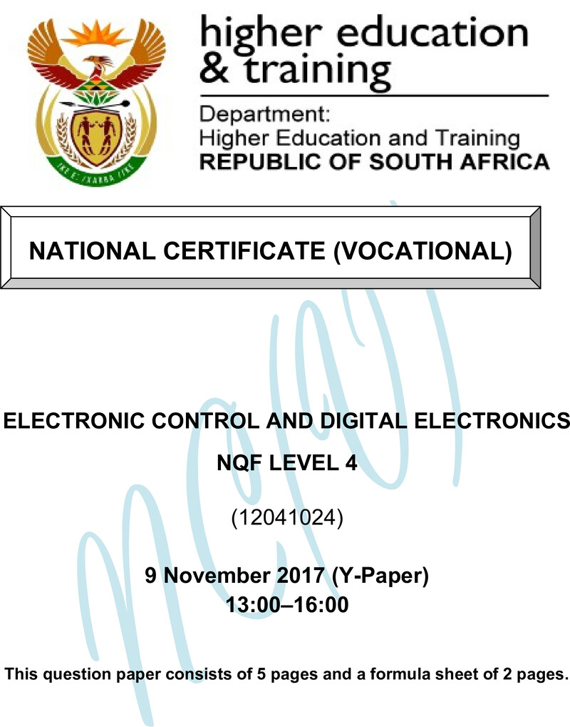 Electronic Control and Digital Electronics Level 4 DHET NCV November 2017 Paper Y - Question Paper