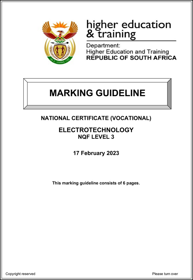 Electrotechnology Level 3 DHET NCV 2023 - Memo