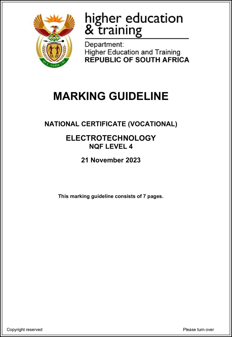 Electrotechnology Level 4 DHET NCV 2023 - Memo