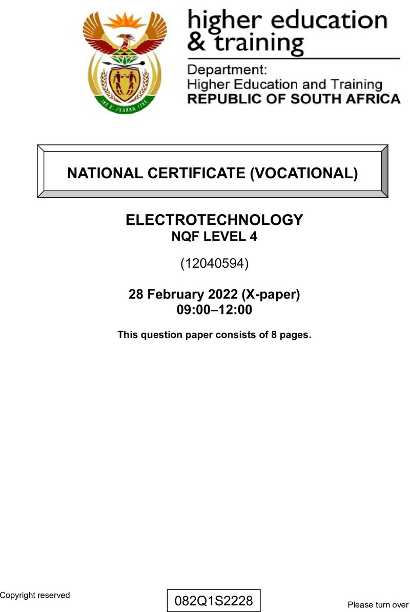 Electrotechnology Level 4 DHET NCV February 2022 Paper X - Question Paper