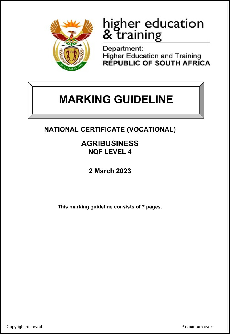 Agribusiness Level 4 DHET NCV March 2023 - Memo