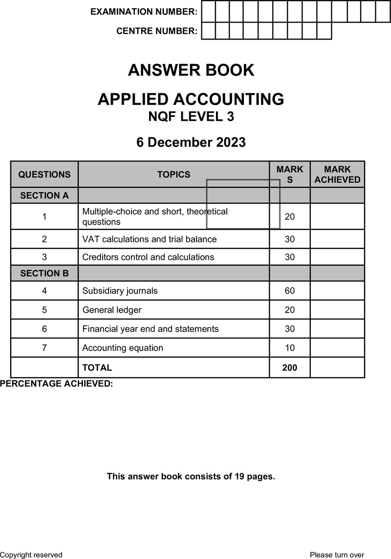 Applied Accounting Level 3 DHET NCV December 2023 - Question Paper