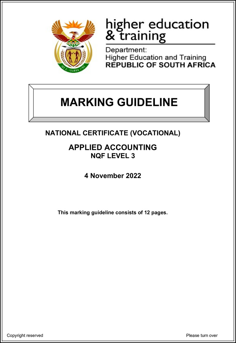 Applied Accounting Level 3 DHET NCV November 2022 - Memo