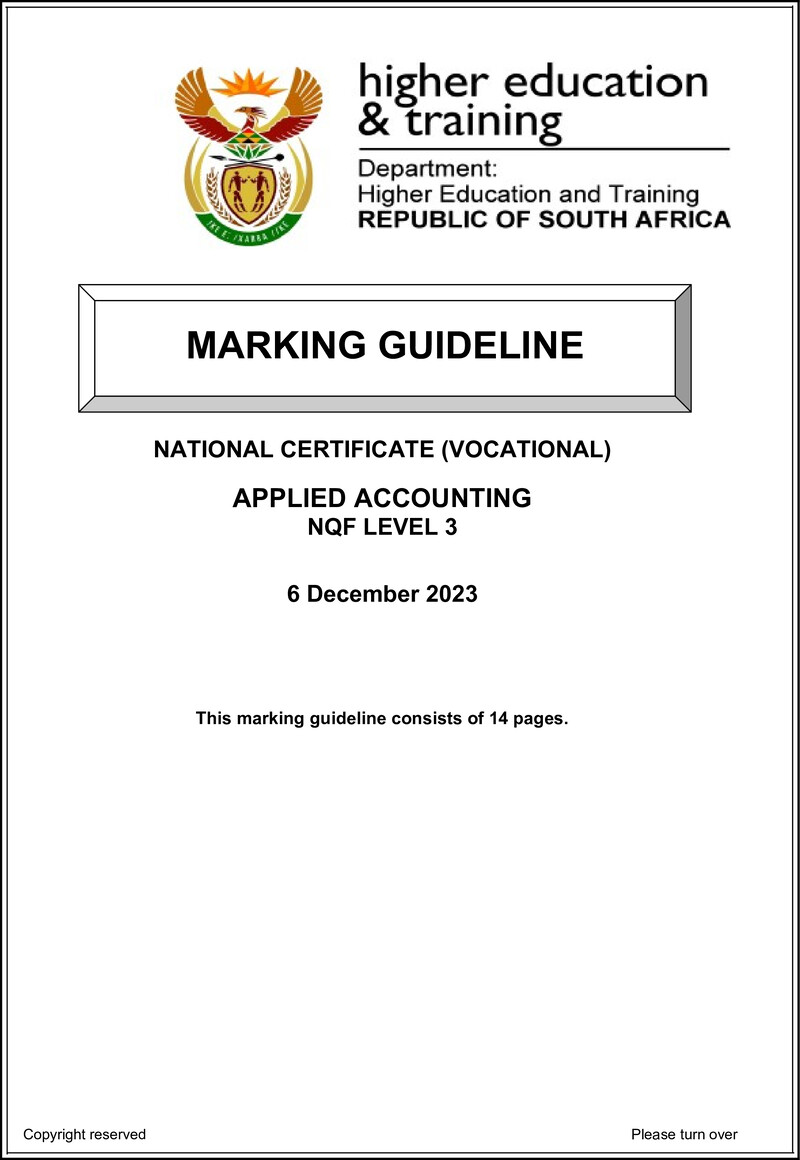 Applied Accounting Level 3 DHET NCV December 2023 - Memo