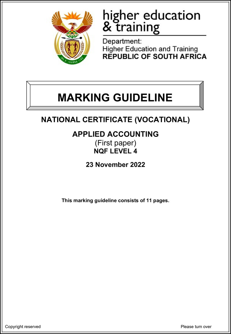 Applied Accounting Level 4 DHET NCV 2022 - Memo