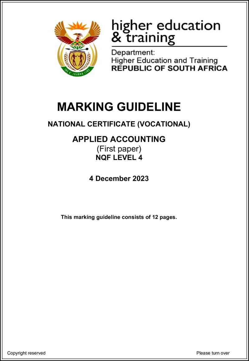 Applied Accounting Level 4 DHET NCV December 2023 - Memo