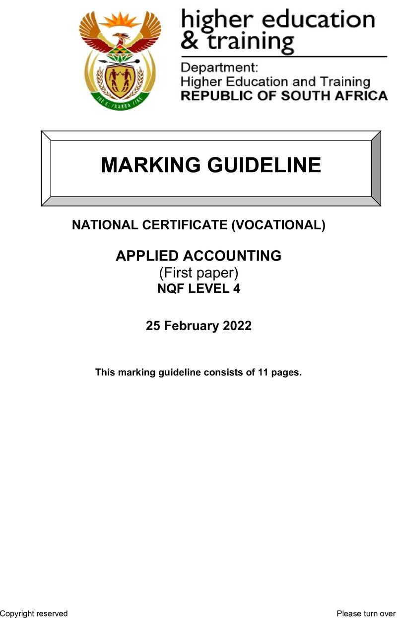 Applied Accounting Level 4 DHET NCV 2022 - Memo