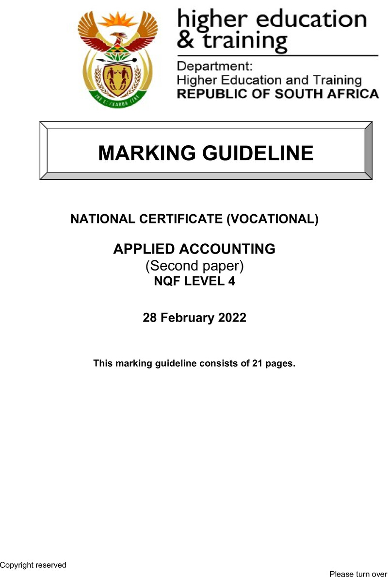 Applied Accounting Level 4 DHET NCV 2022 - Memo