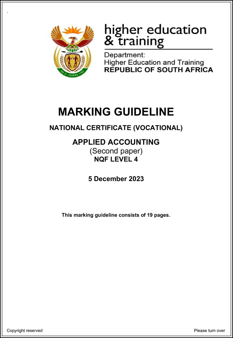 Applied Accounting Level 4 DHET NCV December 2023 - Memo