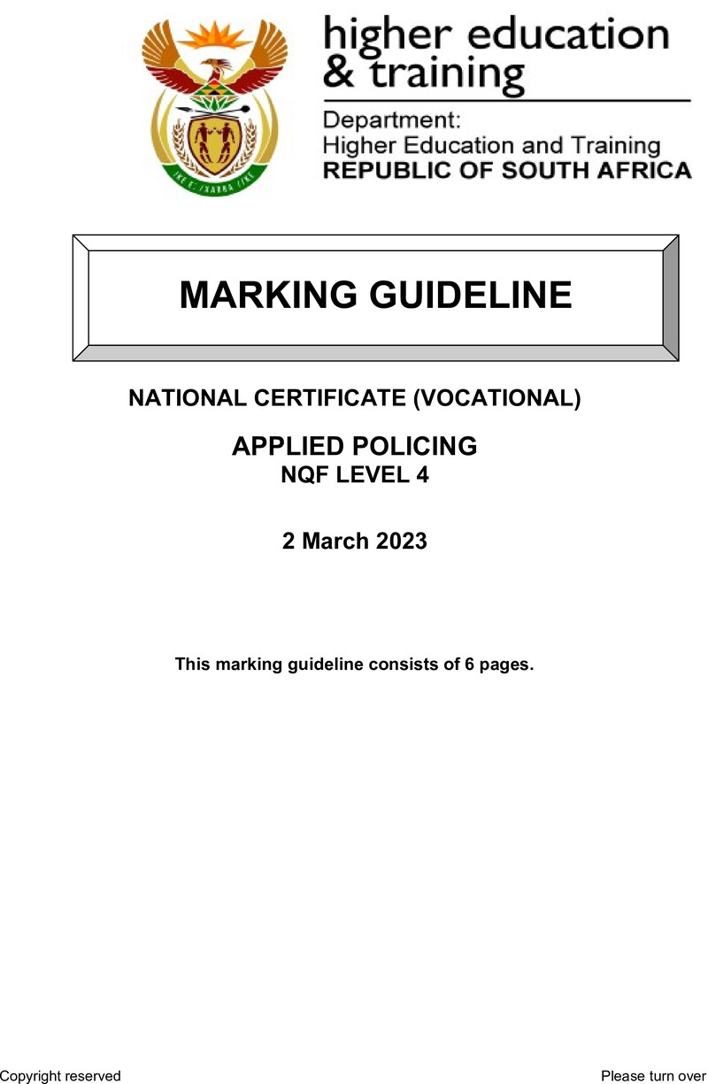 Applied Policing Level 4 DHET NCV March 2023 - Memo