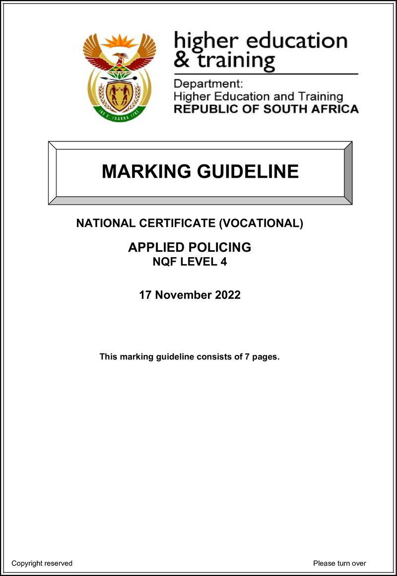 Applied Policing Level 4 DHET NCV 2022 - Memo