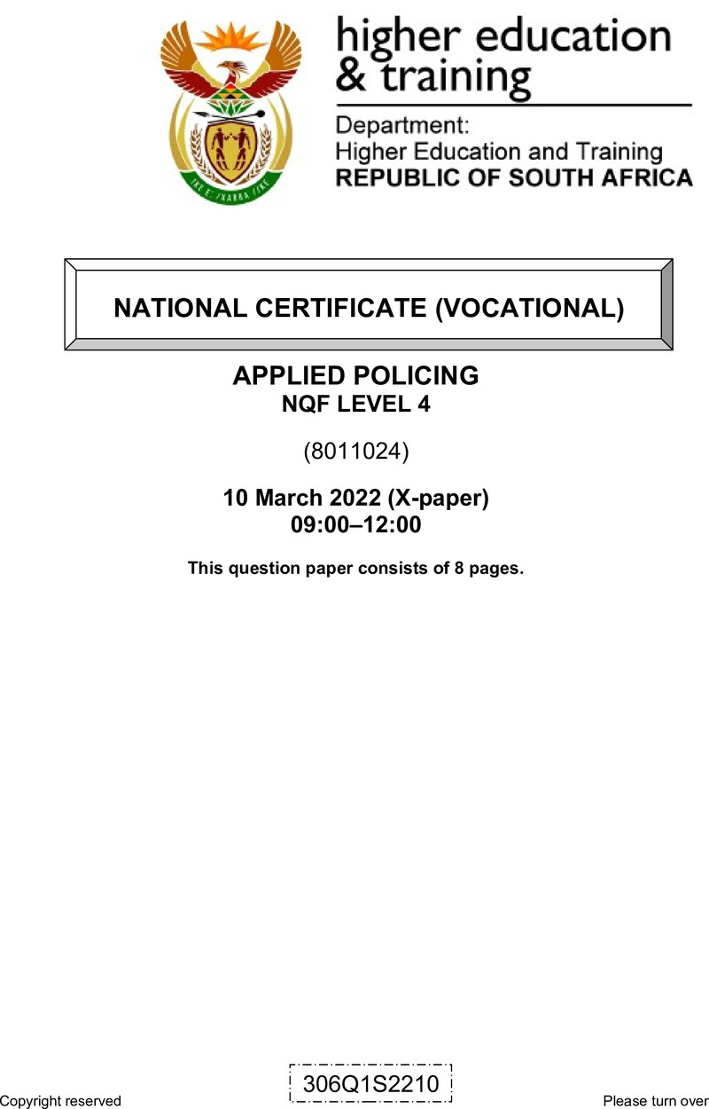 Applied Policing Level 4 DHET NCV March 2022 Paper X - Question Paper