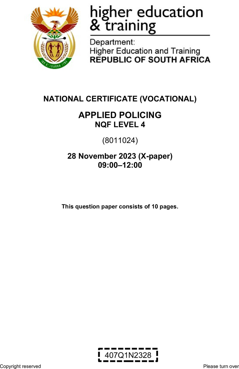 Applied Policing Level 4 DHET NCV 2023 Paper X - Question Paper
