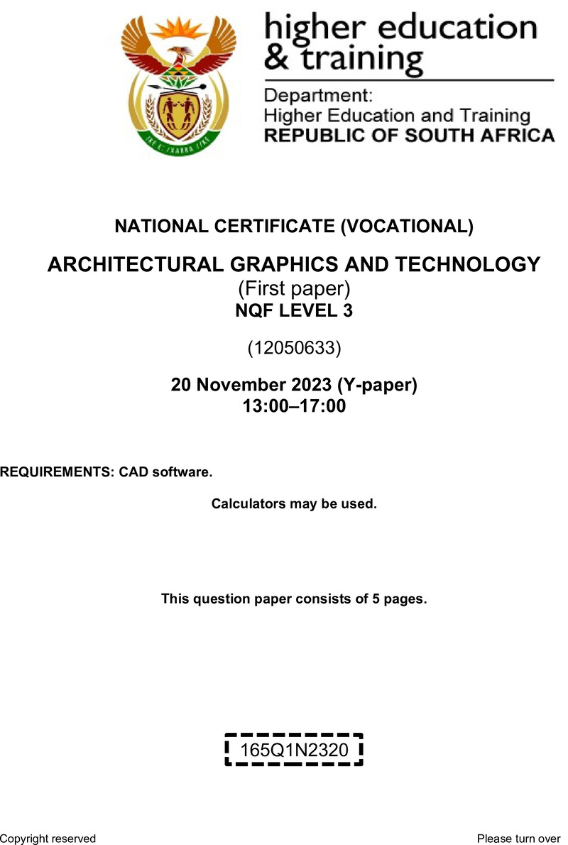 Architectural Graphics and Technology Level 3 DHET NCV November 2023 Paper Y - Question Paper