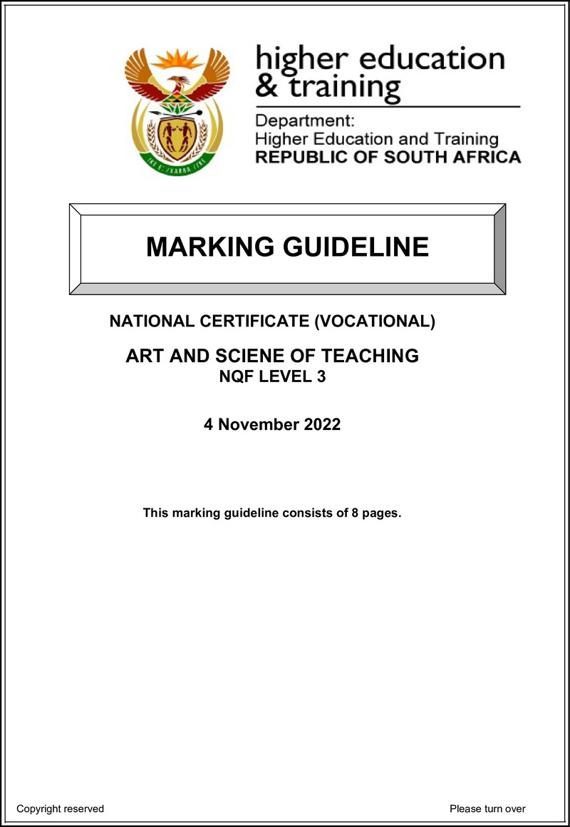 Art and Science of Teaching Level 3 DHET NCV November 2022 - Memo