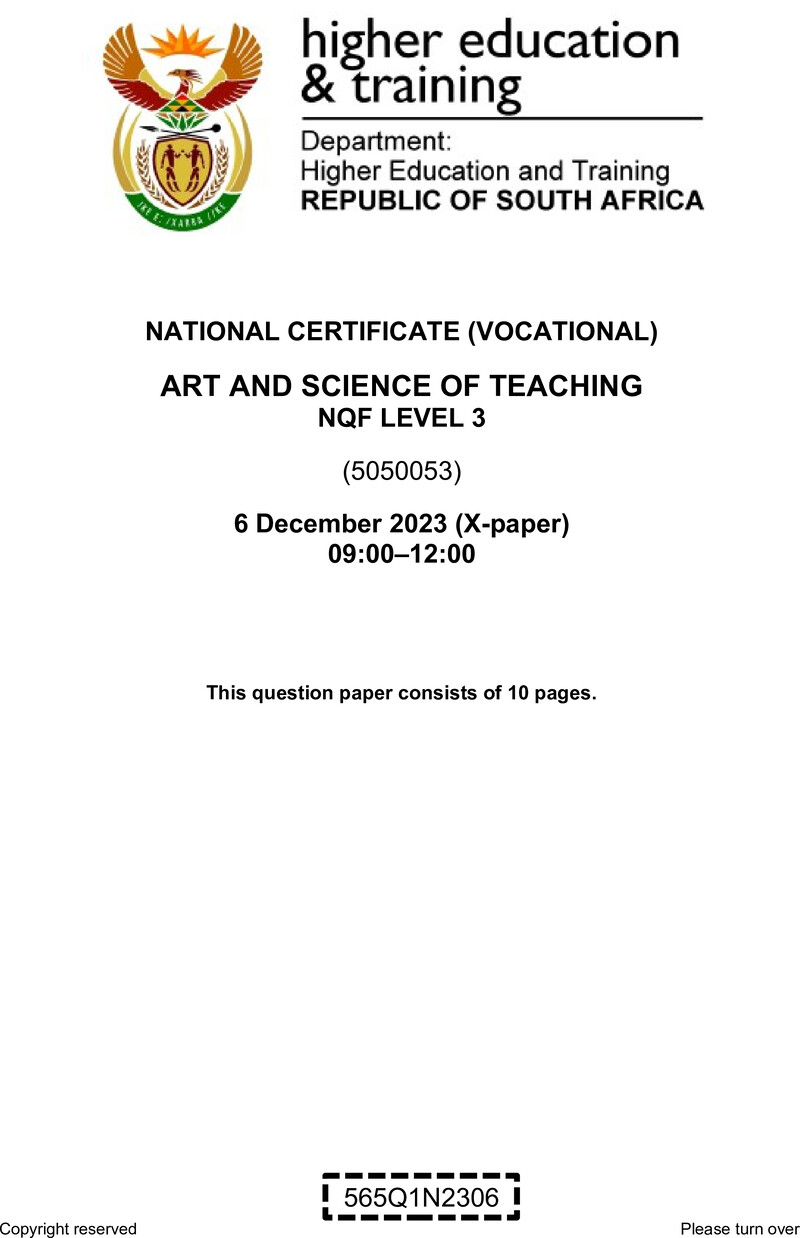 Art and Science of Teaching Level 3 DHET NCV December 2023 Paper X - Question Paper