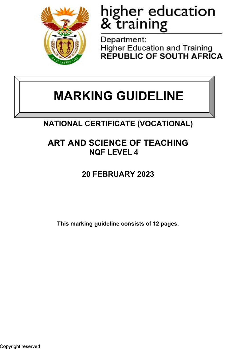 Art and Science of Teaching Level 4 DHET NCV 2023 - Memo