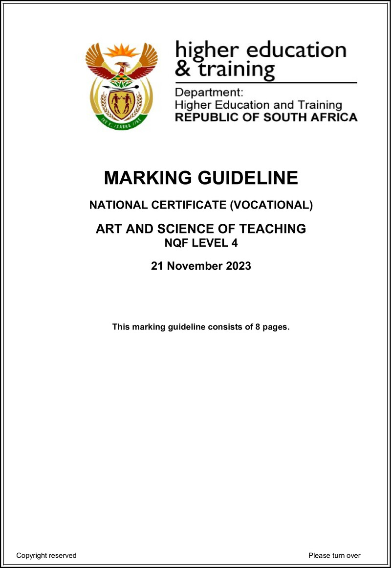 Art and Science of Teaching Level 4 DHET NCV 2023 - Memo