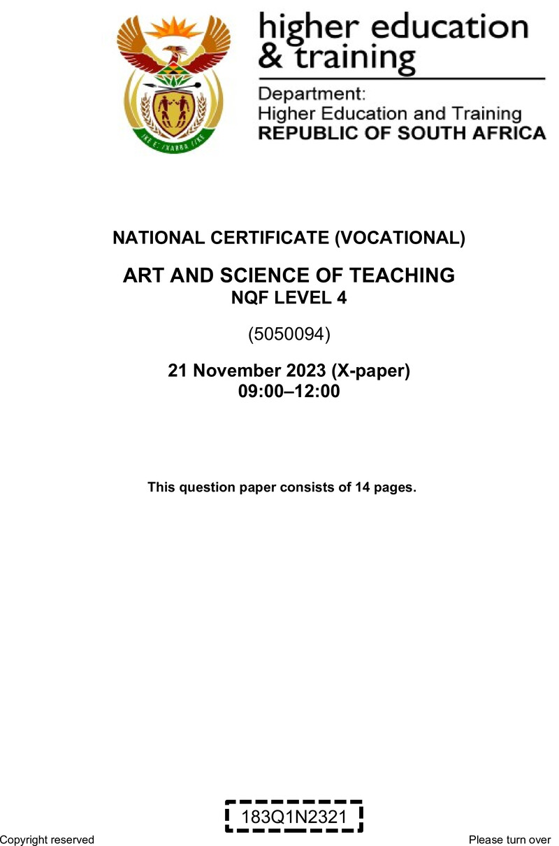 Art and Science of Teaching Level 4 DHET NCV November 2023 Paper X - Question Paper