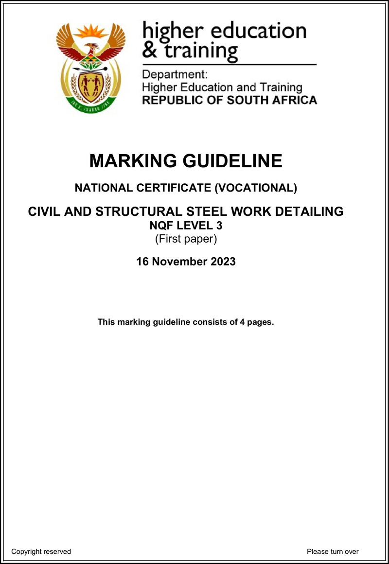 Civil and Structural Steelwork Detailing Level 3 DHET NCV November 2023 - Memo