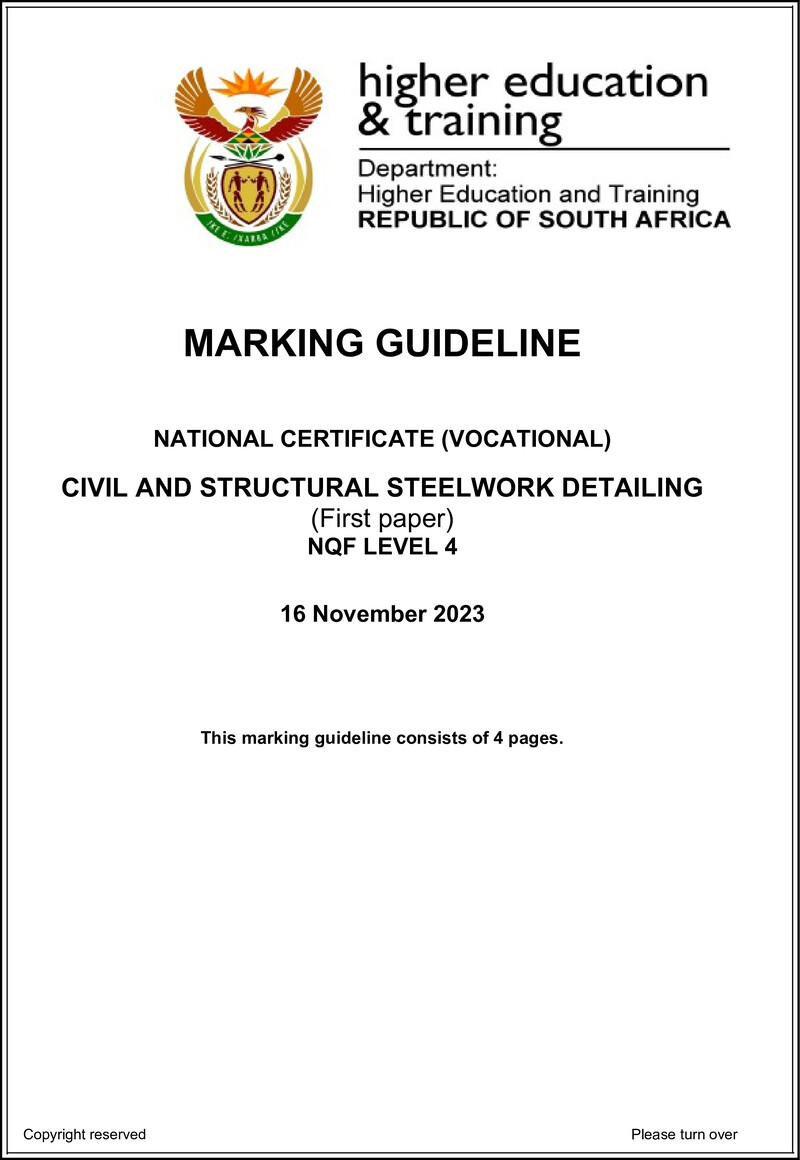 Civil and Structural Steelwork Detailing Level 4 DHET NCV 2023 - Memo