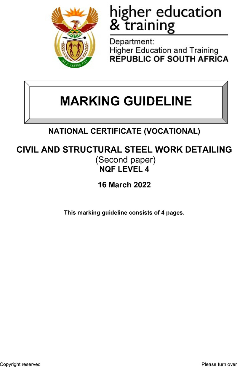 Civil and Structural Steelwork Detailing Level 4 DHET NCV March 2022 - Memo