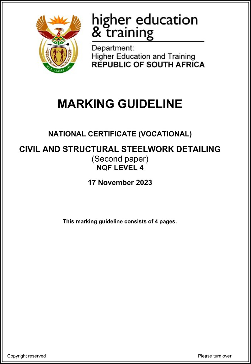 Civil and Structural Steelwork Detailing Level 4 DHET NCV 2023 - Memo