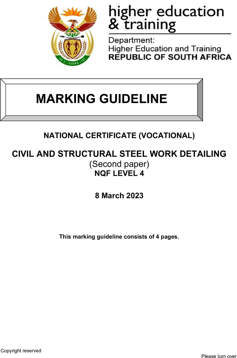 Civil and Structural Steelwork Detailing Level 4 DHET NCV March 2023 - Memo