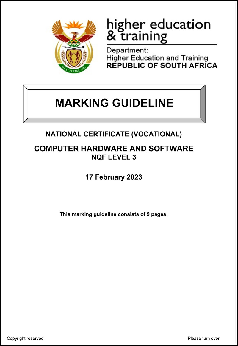 Computer Hardware and Software Level 3 DHET NCV 2023 - Memo