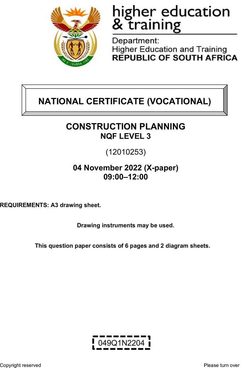 Construction Planning Level 3 DHET NCV November 2022 Paper X - Question Paper