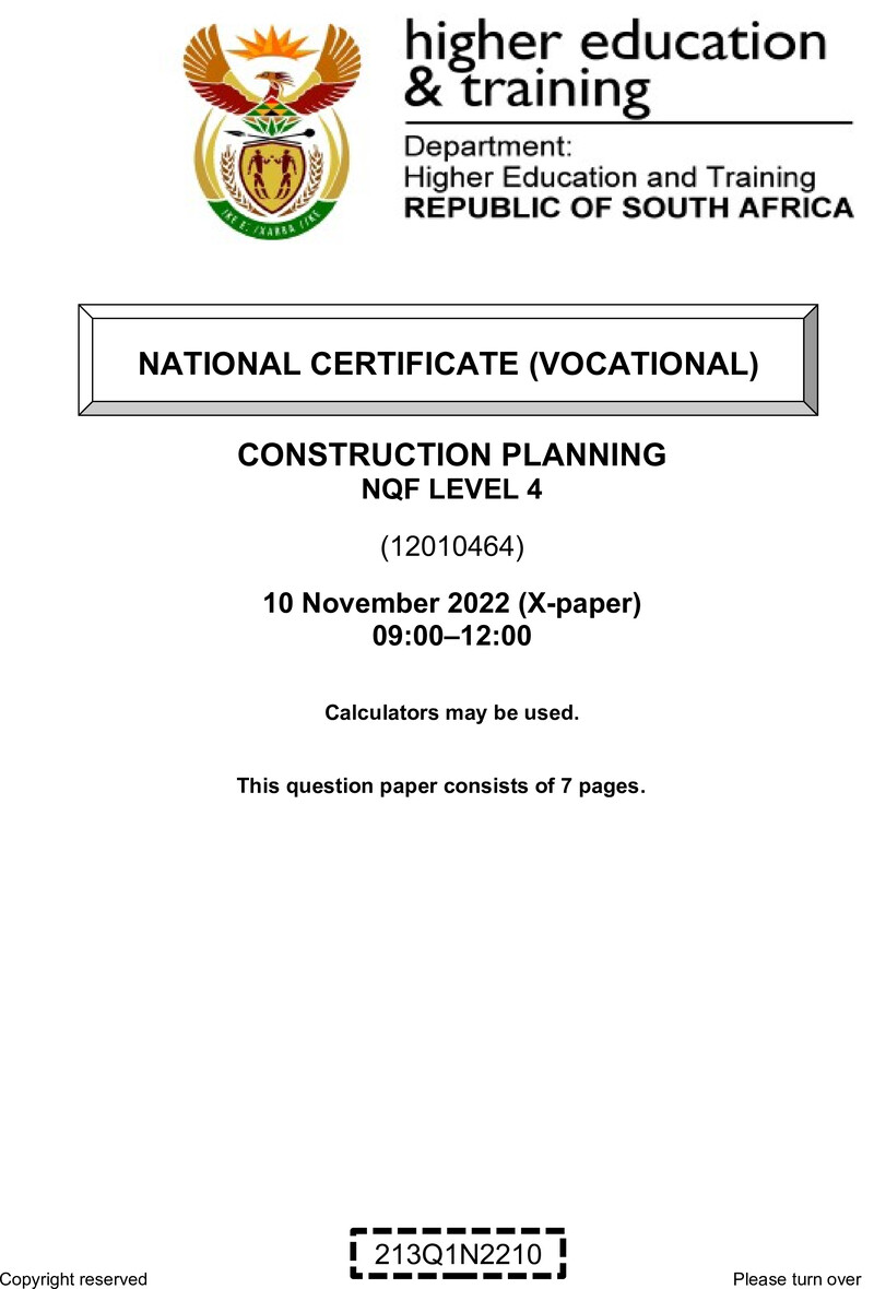 Construction Planning Level 4 DHET NCV November 2022 Paper X - Question Paper