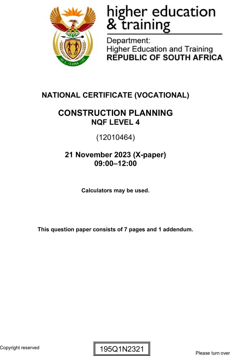 Construction Planning Level 4 DHET NCV November 2023 Paper X - Question Paper